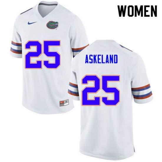 Women's Florida Gators #25 Erik Askeland NCAA Nike White Authentic Stitched College Football Jersey JEA5362NA